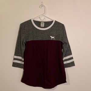 PINK maroon and gray striped short sleeve tee